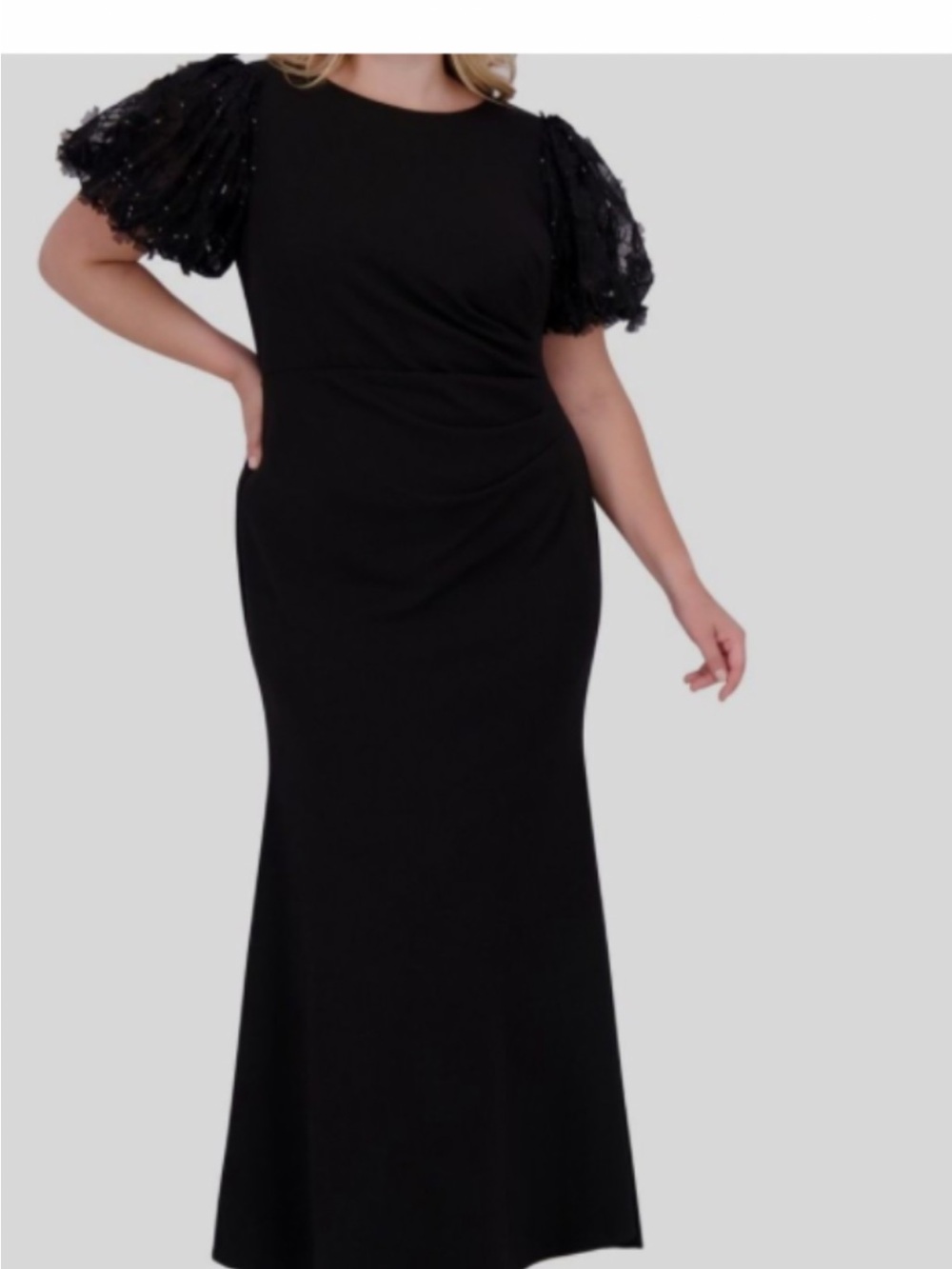 Eliza J Black Maxi Gown with Puff Sequin Sleeves